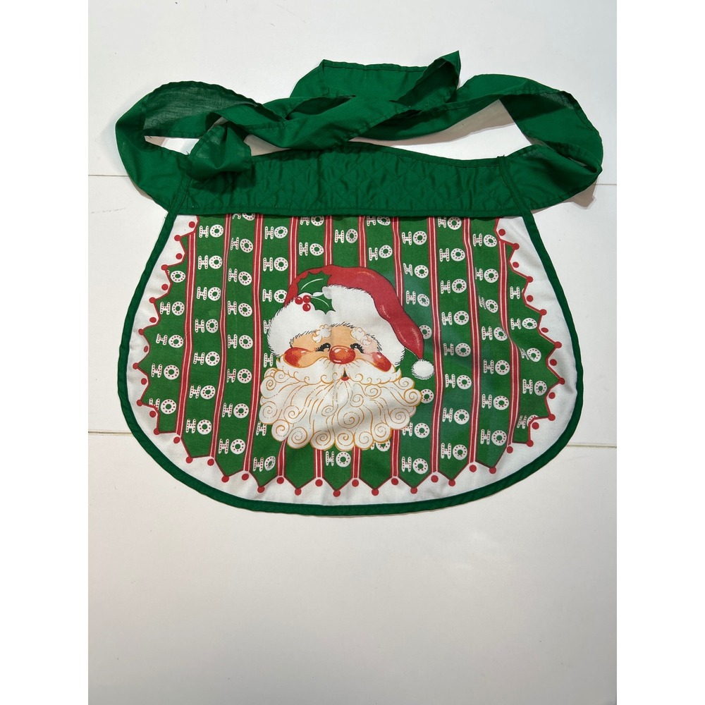 Vintage Santa Claus Apron Green‎ Christmas Holiday Kitchen Cooking Festive